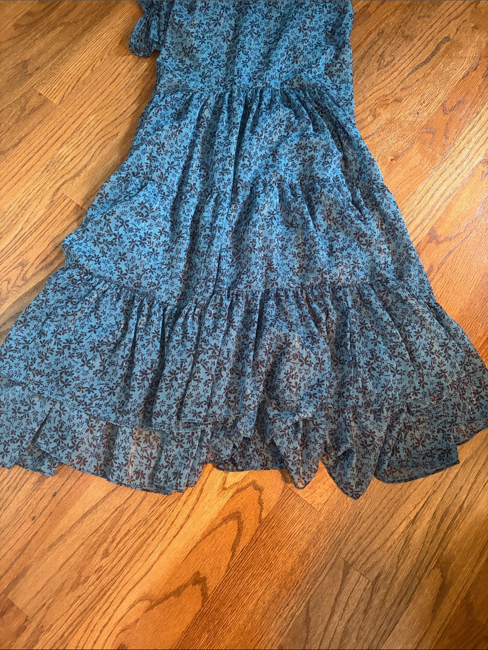 Misa Los Angeles Blue Floral Ruffle Tiered Maxi Dress with Long Sleeves - Picture 7 of 7